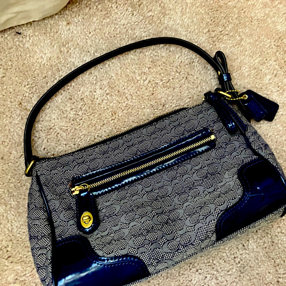 Blue Coach print and patent leather bag. NWOT